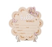 Wooden Baby Announcement Sign, 7x6.81in Butterfly Hello World Newborn Sign Baby Name Plaque Board Newborn Welcome Signs for Babies Shower Hospital Nursery Decor