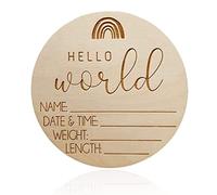 Wooden Baby Announcement Sign, Birth Announcement Sign, Hello World Newborn Sign for Newborn Gift to Baby Shower, Baby Name Announcement Sign Souvenir for Hospital to Share The Joy Your Babys Arrival