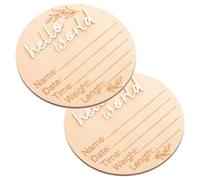 Wooden Baby Birth Announcement Sign 2pcs Round Brown Time Keepsake | Decorative Cute Circle Design, Newborn Photo Prop and Gifting for New Births, Party Decor