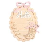 Wooden Baby Birth Announcement Sign - Hello World Newborn Photo Prop, Personalized Name & Date Plaque, Baby Shower Decor, Nursery Keepsake for Newborn Photography (Cowgirl&Bow)
