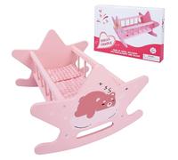 Wooden Baby Doll Crib Set, Pink Bed Toys, Rocking Baby Doll Cradle Accessories, Play Cradle Furniture Accessories,Gift for Boys Girls Kids, Ages 3+