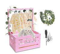 Wooden Baby Gift Basket, Baby Shower Cabinet Practical with Handle, Gift Baby Basket for Newborns, Wooden Laundry Basket, Personalised Baby Basket for Pregnant New Parents (Pink)