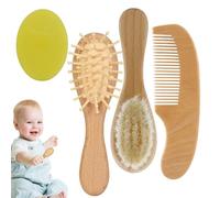 Wooden Baby Hair Brush - 4 Piece Baby Scalp Brush | Comb Bath Hair Brush Set | Wooden Handle Massage Comb | Beech Material Baby Care Accessory Baby Shower | Baby Registry and Birthday