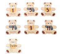 Wooden Baby Landmark Beautiful Bear Photo Props Double-Sided Monthly Milestones Sign for Newborn Photography Memories