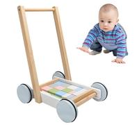 Wooden Baby Learning Walker - Toddler Push Toy, Building Block Stroller, Educational Development Activity, Gross Motor Coordination, Color Recognition, Stability Balance Skills, Durable Smooth