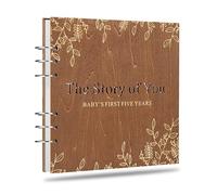 Wooden Baby Memory Book Keepsake Milestone Jornal for New Born Baby Girls Boys, Record Pregnancy to Age 5
