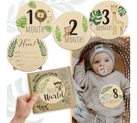 Wooden Baby Monthly Milestone Cards with Announcement Sign, Pregnancy and Baby Shower Gifts for Boys and Girls, Newborn Photography Props