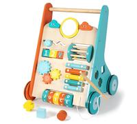Wooden Baby Push Walker for 1 Year Old, Toddler Walking Toy from 10 Months | Help Babies Build Balance & Confidence, Stable & Sturdy, 9 Interactive Toys, Smooth Edges, Non-Toxic Paint, 1st Birthday Gift
