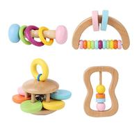 Wooden Baby Rattle 4Pcs 4 Style Smooth Colorful Wooden Rattle for Baby Developmental Fine Motor Fade Resistant Toys, Essentials