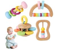 Wooden Baby Rattle 4Pcs 4 Style Smooth Colorful Wooden Rattle for Baby Developmental Fine Motor Fade Resistant Toys, Essentials, Christmas Decor
