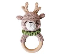 Wooden Baby Rattle Crochet Baby Rattle Stuffed Shaker Toy with Wooden Baby Crochet Bunny Rattle Toy Knitted Stuffed Animals for Babies YhD668 (Khaki, 16x8.8cm)