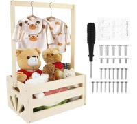 Wooden Baby Shower Basket, Baby Shower Crate Closet with Handle (Not Hangers), Decorative Baby Clothes Rack, Baby Shower Hamper Storage Basket for New Born Pregnancy New Parent Gifts (Style A)