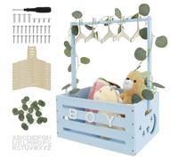 Wooden Baby Shower Crate Cabinet, Practical Baby Storage Crate with Handle Decorative Baby Basket Multifunctional Baby Shower Basket for Boys Girls Pregnancy New Parents(Blue)