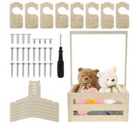 Wooden Baby Shower Crate Closet Baby Shower Basket with 6 Hangers and 8 Divider Storage Crate Hamper with Handle Baby Clothes Rack Baby Bathing Hamper Storage Basket
