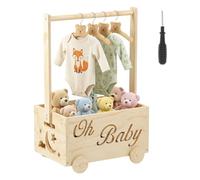 Wooden Baby Shower Crate Closet, with Handle Wheels Hamper Rail, Babys Crate Storage Basket, Decorative Baby Shower Clothes Rack for Newborn Pregnancy New Parent