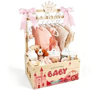 Wooden Baby Shower Crate Closet,Wooden Baby Shower Crate Closet with Handle and Decor,Personalized Baby Shower Basket,Easy Assembly Baby Shower Basket for Welcome Newborn Parents Party.(Castle)