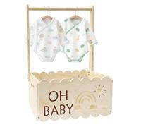 Wooden Baby Shower Crate | Wooden Basket With Handle | Decorative Boxes for Daughter Family Baptism Display Shower Pregnancy Friends