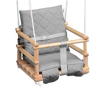 Wooden Baby Swing, Children's Swing, Swing for Children 3-in-1 + Safety Belt, Toddler Swing, Baby Swing and Swing Seat, Children's Swing Wooden Indoor Outdoor (Light Grey)