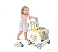 Wooden Baby Walker for 12 Months+, 8-in-1 Sit-to-Stand Learning Walker with Shape Sorter, Toy Tool Workbench & Clock Puzzle, Wooden Pram Activity Walker Push Gifts for Babies 1 2 Year Olds Girls Boys