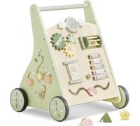 Wooden Baby Walker, Push and Pull Learning Activity Walker for 12+ Months, Multiple Activity Center for Boys Girls, Learning Sit to Stand Montessori Educational Toy (Green)