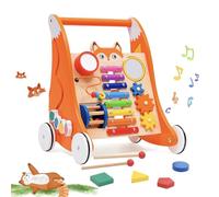 Wooden Baby Walker Push Toy, Sit-to-Stand Baby Push Walkers with Xylophone, Gears, Puzzles for Toddlers, Montessori Activity Center, Early Educational Gifts for Babies, Orange