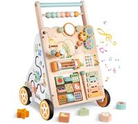 Wooden Baby Walker, Push Walker with Wheels, Montessori Activity Center Walker for Toddlers 12+ Months, Adjustable Height & Speed Learning Walking Toy for 1 Year Old Boys and Girls (JH) (JH)