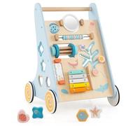 Wooden Baby Walker, Wooden Baby Walker, Montessori with Multiple Activity Toys, Storage, Push Walker Toys for Infant Learning to Walk, Sit to Stand Walker for Boys Girls 1+ Years Old (Ocean)