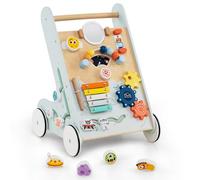 Wooden Baby Walker, Wooden Baby Walker, Montessori with Multiple Activity Toys, Storage, Push Walker Toys for Infant Learning to Walk, Sit to Stand Walker for Boys Girls 1+ Years Old (Green)