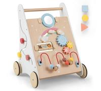 Wooden Baby Walker, Wooden Baby Walker, Montessori with Multiple Activity Toys, Storage, Push Walker Toys for Infant Learning to Walk, Sit to Stand Walker for Boys Girls 1+ Years Old (White)