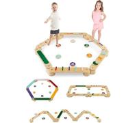 Wooden Balance Beam Stepping Stones for Kids, Double-Sided Montessori 12 Piece Obstacle Felt Course Gymnastics Toy Furniture for Toddler Indoor Outdoor, Build Coordination Gross Motor Skills