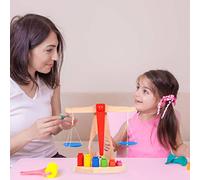 Wooden Balance Scale Toy Educational Mathematics Aid for Kids, Early Learning Preschool Children with Beechwood Material