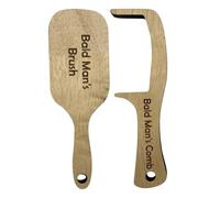 Wooden Bald Man Grooming Set - 2 Toothless Combs, Brush, and Buffer - Novelty Hair Thinning Tool for Polishing and Shining