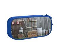 Wooden Barn Countryside Large Capacity Double Layer Pencil Case,Customizable Full Print Polyester Fabric Organizer-School, Office, Travel Makeup Pouch