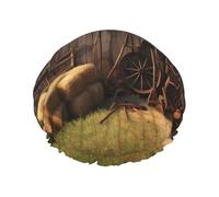 Wooden Barn Countryside Printed Double-Layer Waterproof Shower Cap - Reusable Spa & Face Mask Bathing Hat for Travel, Home Care & Beauty Routine