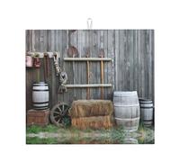 Wooden Barn Countryside Printed Kitchen countertop Absorbent mat Drain mat Compatible with Various countertops