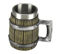 Wooden Barrel Double-Layer Beer Mug Cup, Spacious Design, 15 * 15 * 9cm, Double Walled Stainless Steel Vintage Beer Mug, Antique Bucket Cup, Large Capacity, for Coffee, Tea, or Any Beverage