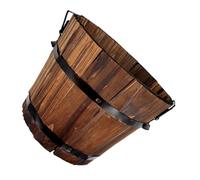 Wooden Barrel Flowerpot Small Brown Carbonized Wood Sturdy Planter