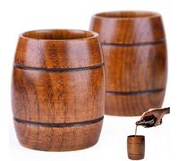 Wooden Barrel Shaped Beer Mug, 2pcs Classical Natural Wood Drinking Cup, Handmade Tea Cups for Coffee, Hot Drinks, Milk, Wine