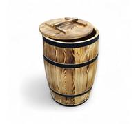 Wooden Barrel with Lid and Metal Hoops - Vintage Burnt Wood - Rustic Barrel for Garden, Rainwater or Decoration 60 Litres