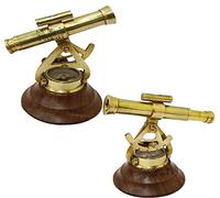 Wooden Base Antique Brass Alidade Telescope with Compass
