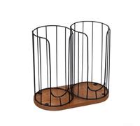 Wooden Base Coffee Cup Holder Metal Two Compartments(Style 2)