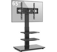 Wooden Base Floor TV Stand with mount for 32-75 Inch LED OLED LCD Plasma Flat Curved Screens, Height Adjustable with 3-Tier Shelves, Max VESA 600x400mm hold up to 50KG, White