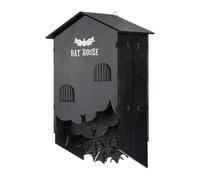 Wooden Bat Box - Black Outdoor Wall Mounted Shelter, Three Compartment Burr Free Bat House | Garden Backyard Tree Nest for Bats, Eco Friendly and Outdoor Decoration