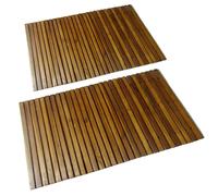Wooden Bath Mat Set 2 pcs - Varnished Acacia Hardwood Brown 80x50cm Non-Slip 9mm