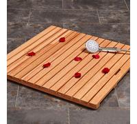 Wooden Bath Mat with Handle Design Bamboo Mat for Shower Spa and Sauna Anti Slip Duck Board for Bathroom Rectangular Wood Floor Mat (40x40cm)