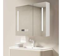 Wooden bathroom medicine cabinet with mirror and lights,bathroom mirror with storage anti fog,Modern Smart LED Lighted Vanity Mirror,Wall Mounted vanity mirror with storage,time display,3 co