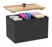 Wooden Bathroom Storage Box with Lid, Rustic Tampon Holder Discreet Feminine Care Organiser for Tampons, Sanitary Towels & Cotton Pads, Stylish Girl Pleriod Box with Removable Compartments(Black)