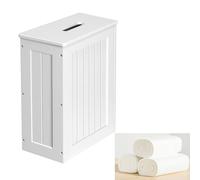 Wooden Bathroom Storage Unit, Toilet Roll Holder Toilet Roll Paper Cabinet, Multi-Purpose Cleaning Tidy Box (Grey), 27 x 14 x 35 cm, White
