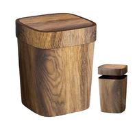 Wooden Bathroom Trash Can, 12L Odor-Resistant Rectangular Waste Bin with Flip Lid for Kitchen, Laundry, Under-Sink Storage, Rustic Style Home Décor