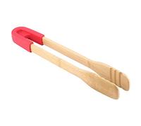 Wooden BBQ Clip Buffet Food Tongs Kitchen Clamp Serving Tool Heat Resistant Non Slip Silicone Handle for Barbecue Steak Bread Salad Party Buffet Red Green 30cm (Square (red))